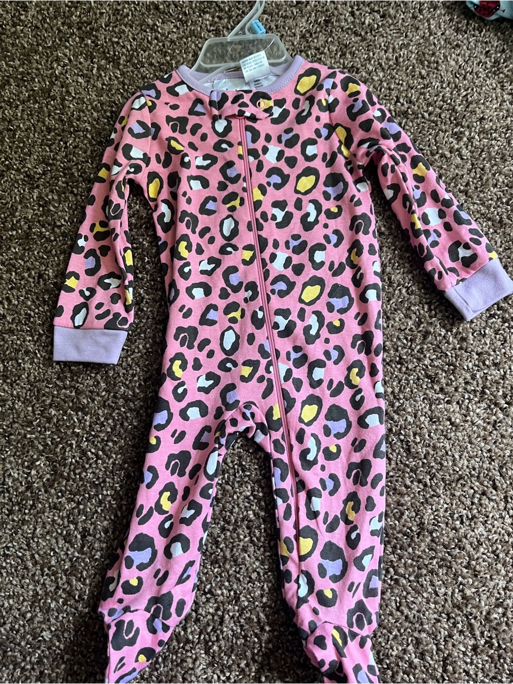 Baby Pink Leopard-Print Footed One-Piece Pajama